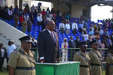 Premier of Nevis, the Hon. Joseph Parry at the saluting dias